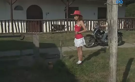 Brunette Country Girl Riding On Hat Mans Cock